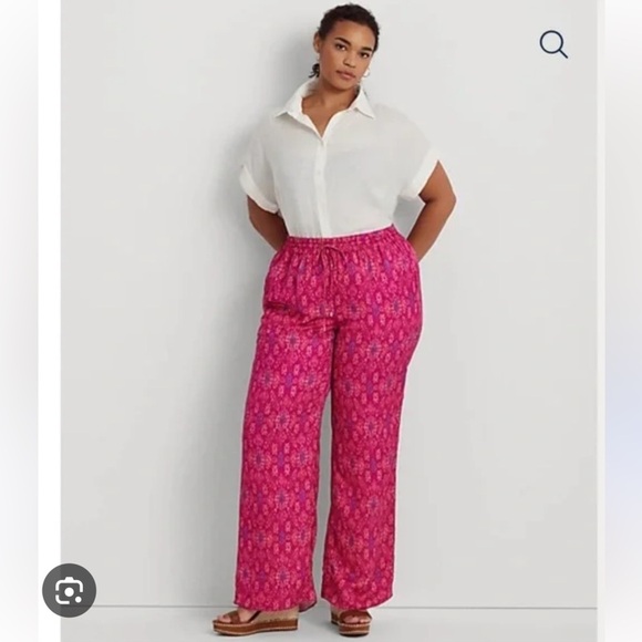 Lauren Ralph Lauren Womens Pink Geometric Satin Shantung Wide-Leg Pant Size 2X - Picture 5 of 13